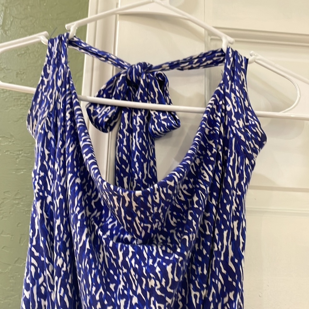 DANA BUCHMAN Halter Maxi Dress S Blue White.  95% rayon 5% spandex - Picture 2 of 4